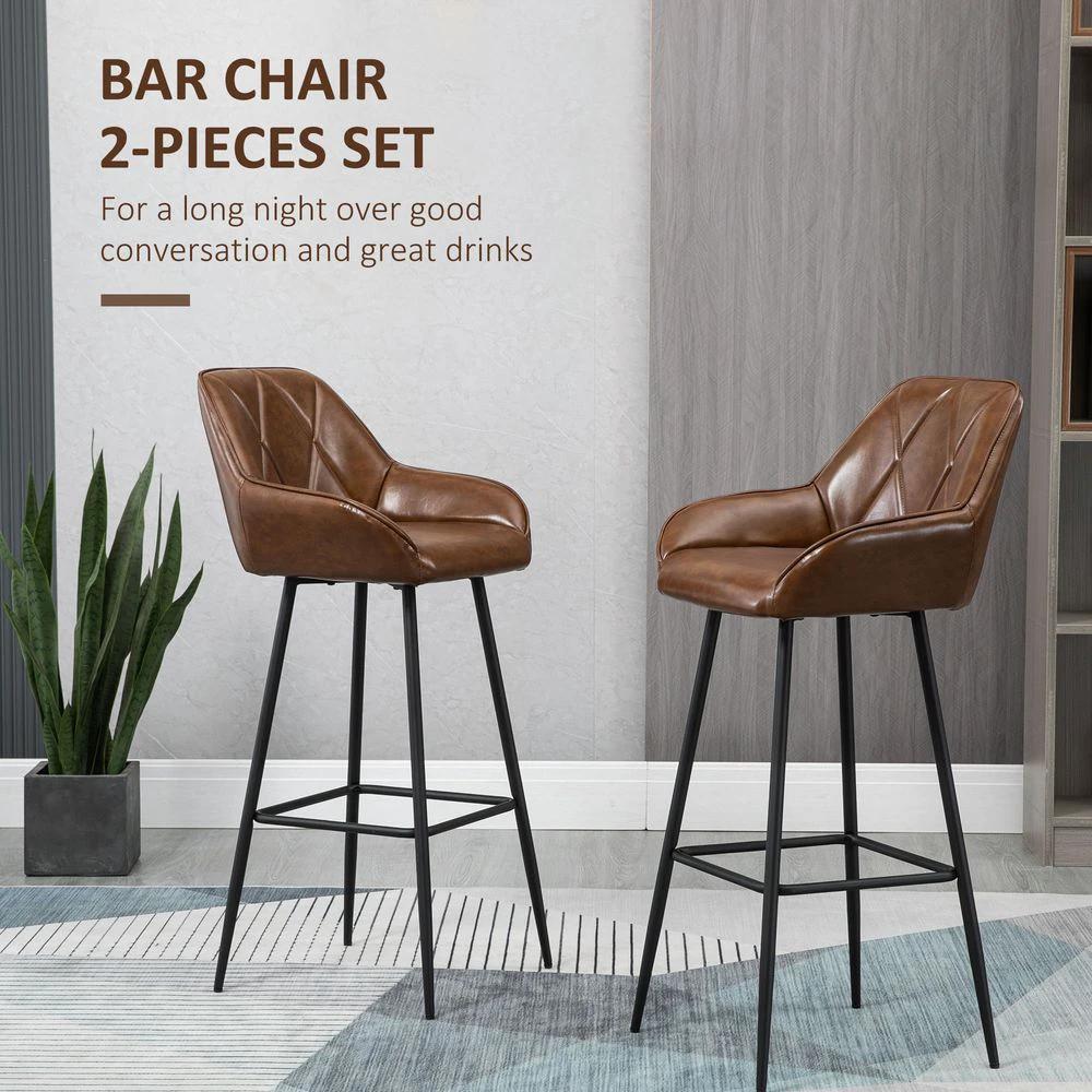 Bar Stools Set of 2 Retro Bar Chairs Backs Footrests Steel Legs Brown by HOMCOM