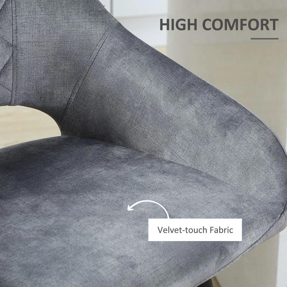 Bar Stools Set of 2, Velvet-Touch Fabric Counter Height Bar Chairs Grey by HOMCOM