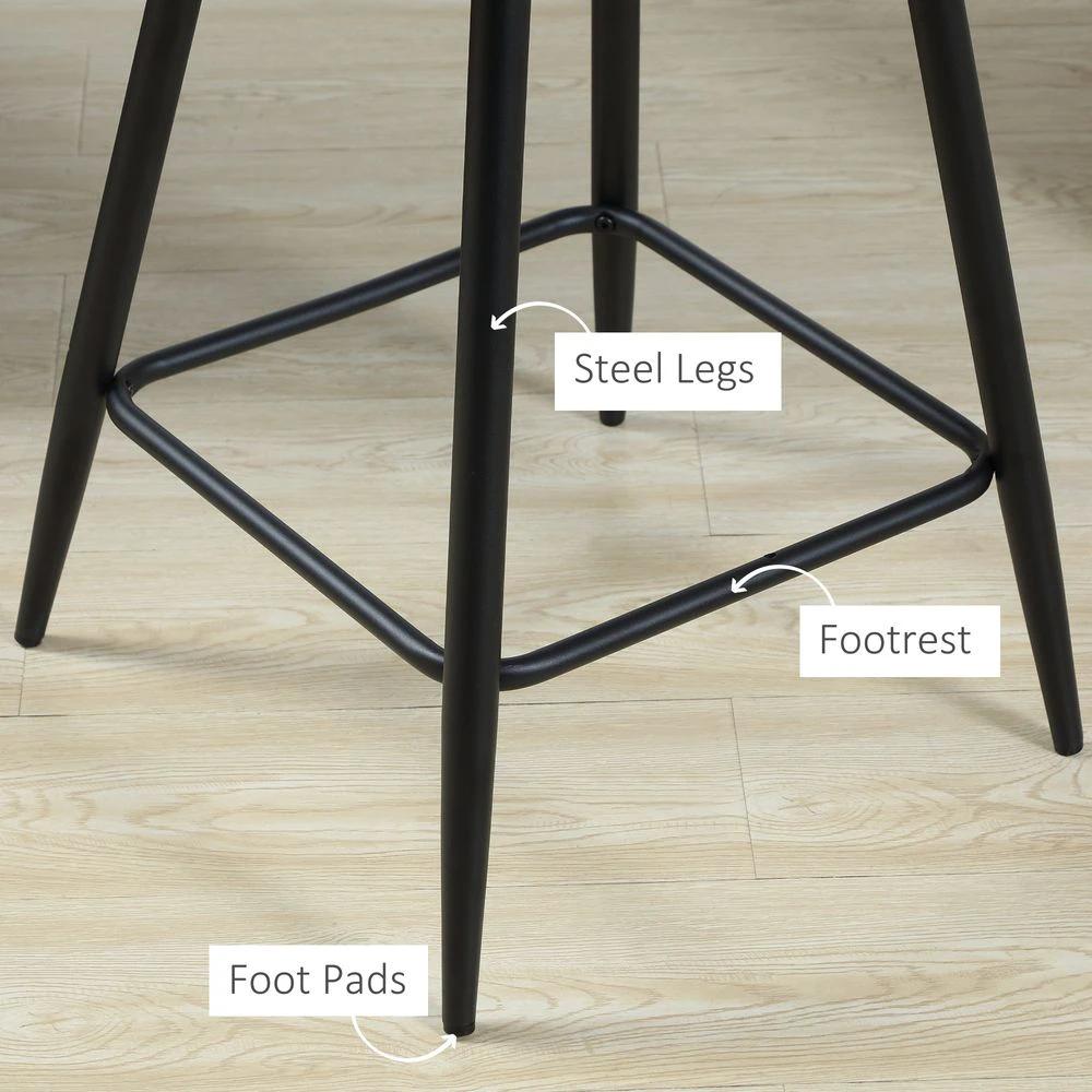 Bar Stools Set of 2, Velvet-Touch Fabric Counter Height Bar Chairs Grey by HOMCOM