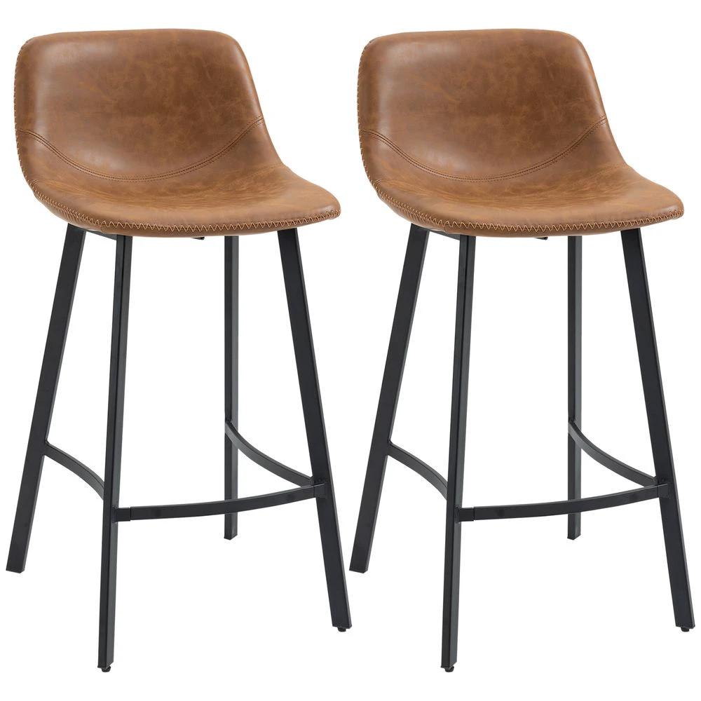 Industrial Bar Stools Set of 2, Bar Chairs with Steel Legs, Brown by HOMCOM