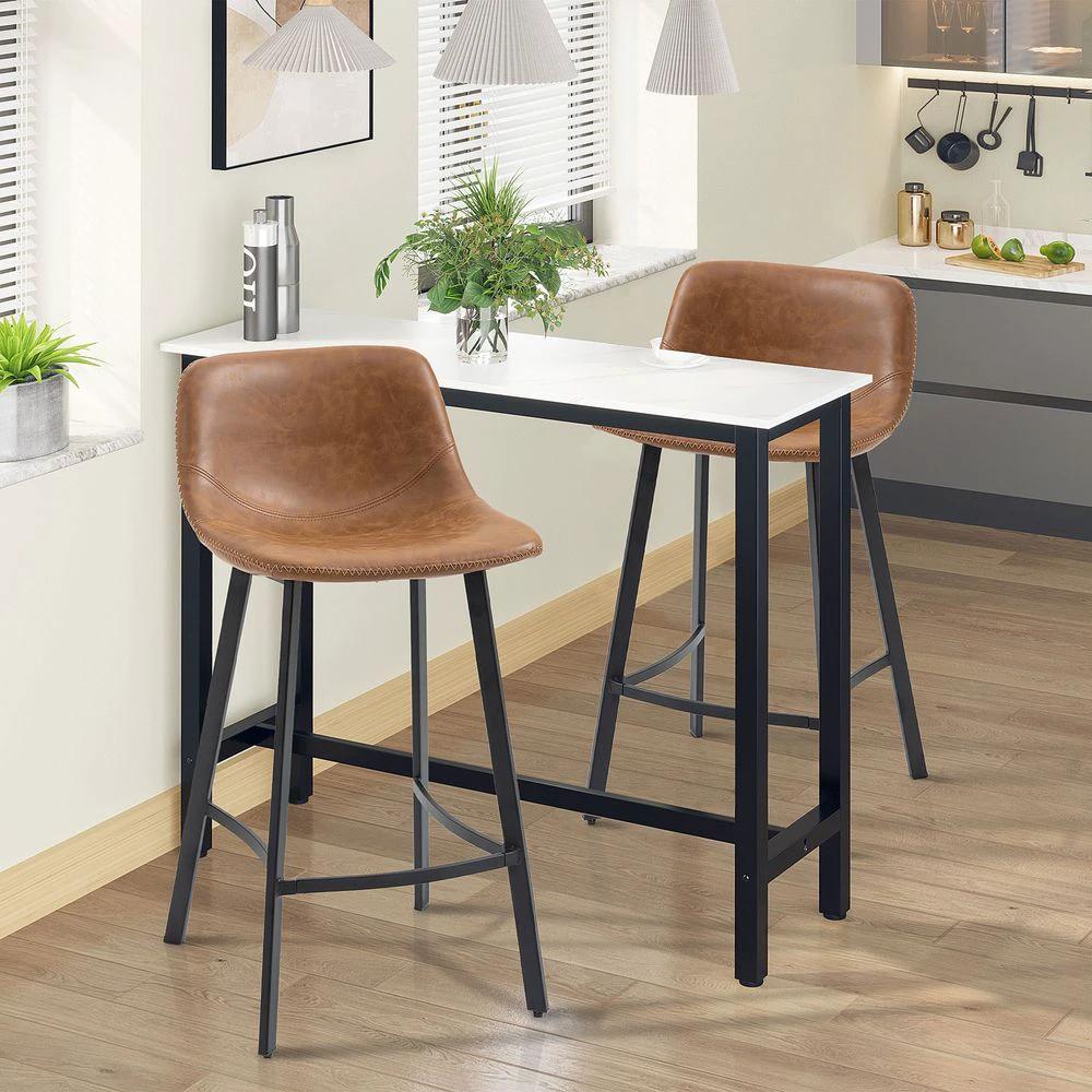 Industrial Bar Stools Set of 2, Bar Chairs with Steel Legs, Brown by HOMCOM