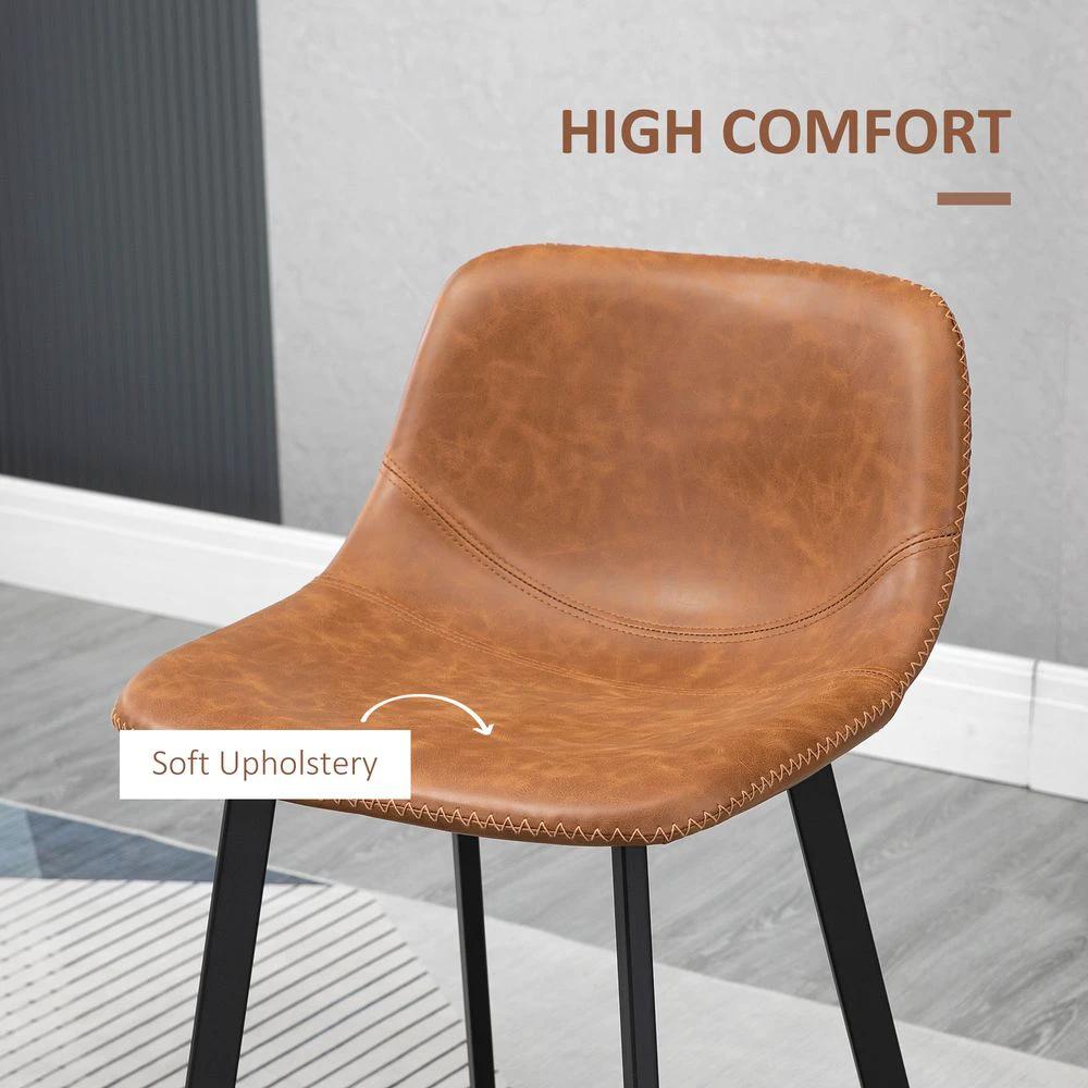 Industrial Bar Stools Set of 2, Bar Chairs with Steel Legs, Brown by HOMCOM
