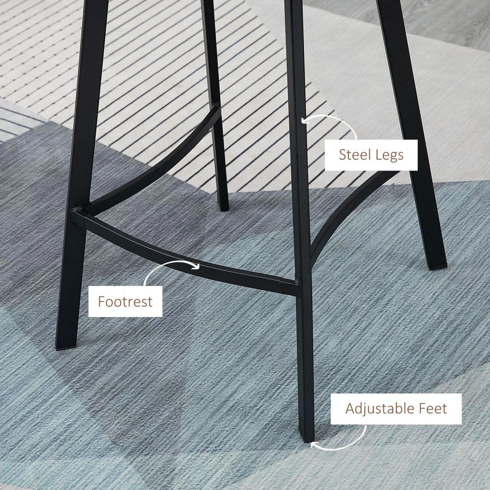 Industrial Bar Stools Set of 2, Bar Chairs with Steel Legs, Brown by HOMCOM