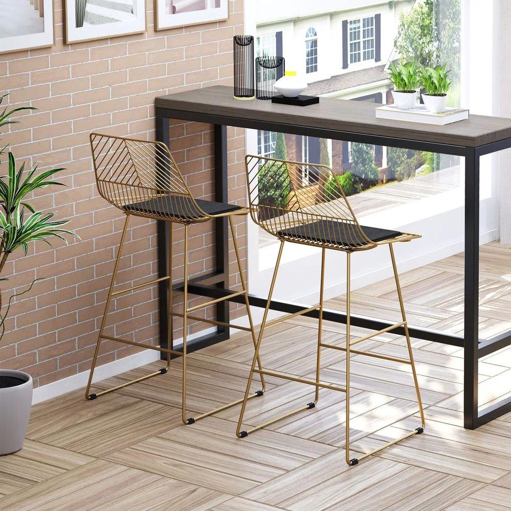 Modern Counter Height Bar Stools Set of 2 pcs Wire Metal Barstools for Kitchen by HOMCOM