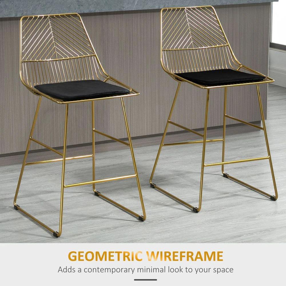 Modern Counter Height Bar Stools Set of 2 pcs Wire Metal Barstools for Kitchen by HOMCOM