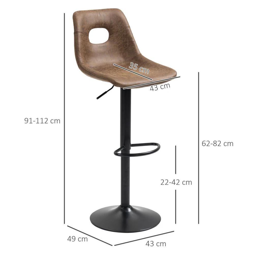 Retro Bar Stools Set of 2 Adjustable Height Swivel Leather-Like Brown by HOMCOM