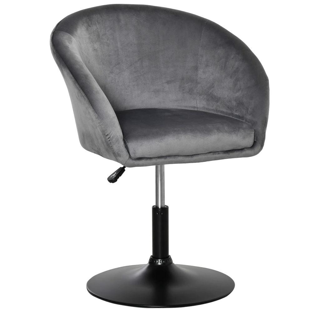 HOMCOM Swivel Bar Stool Fabric Dining Chair Dressing Stool Tub Seat Grey - Uncategorized Bar Stool