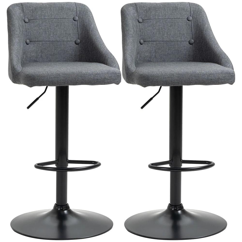 Swivel Bar Stools Set of 2 Adjustable Height Fabric Bar Chairs Grey by HOMCOM