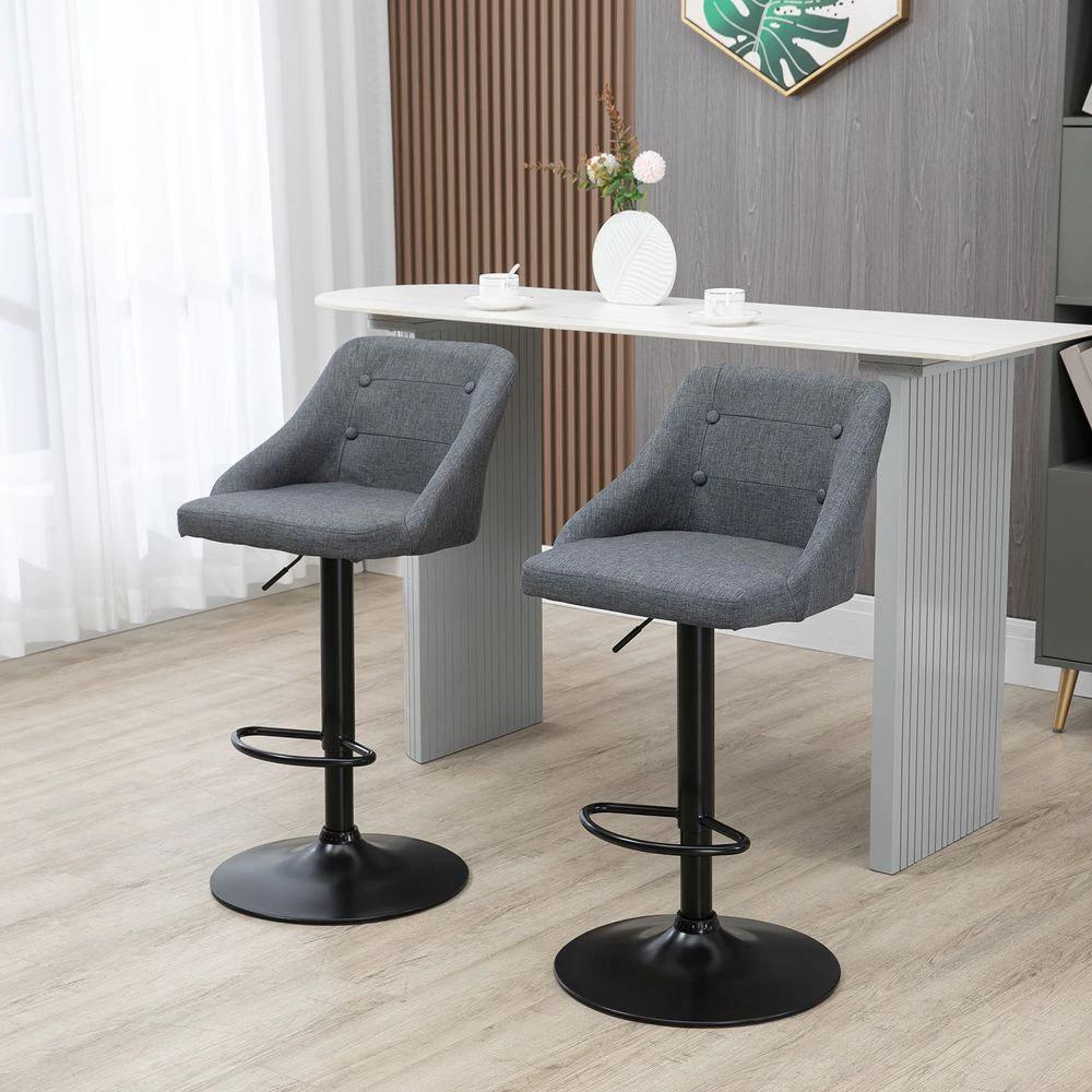 Swivel Bar Stools Set of 2 Adjustable Height Fabric Bar Chairs Grey by HOMCOM