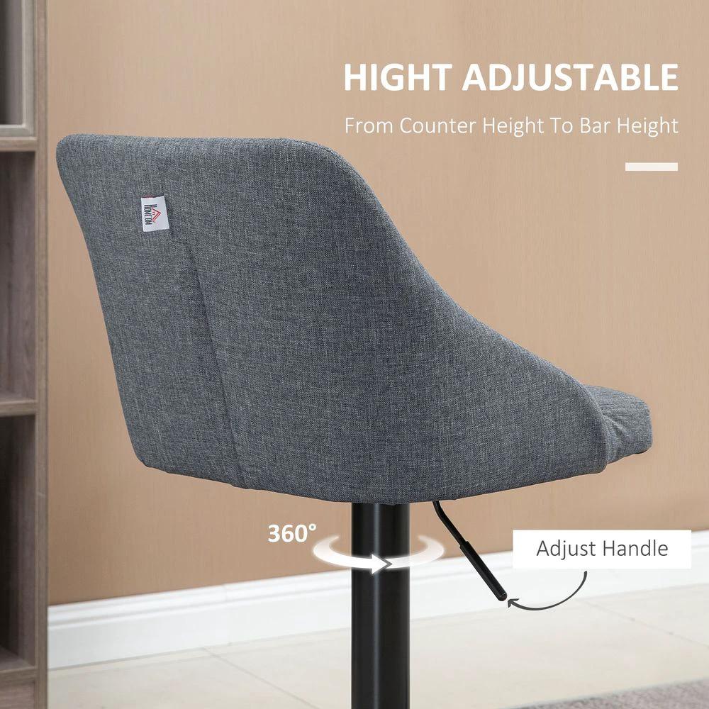 Swivel Bar Stools Set of 2 Adjustable Height Fabric Bar Chairs Grey by HOMCOM