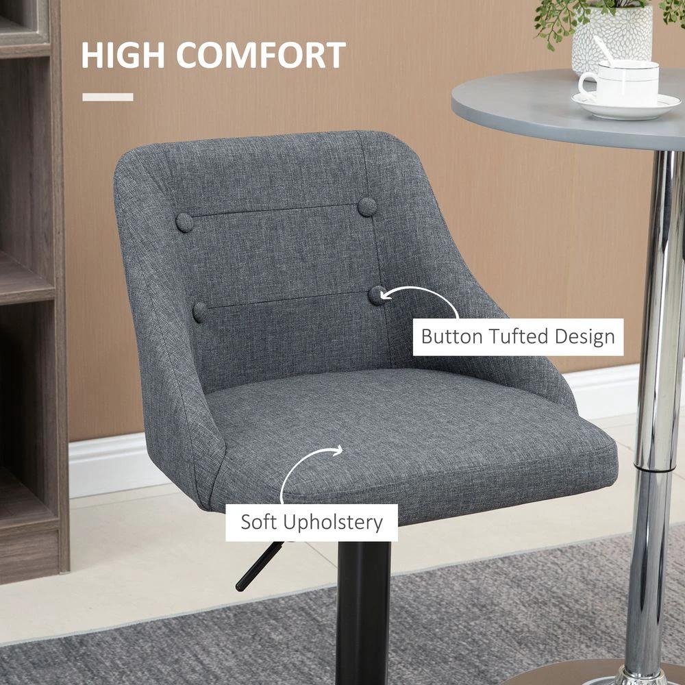 Swivel Bar Stools Set of 2 Adjustable Height Fabric Bar Chairs Grey by HOMCOM