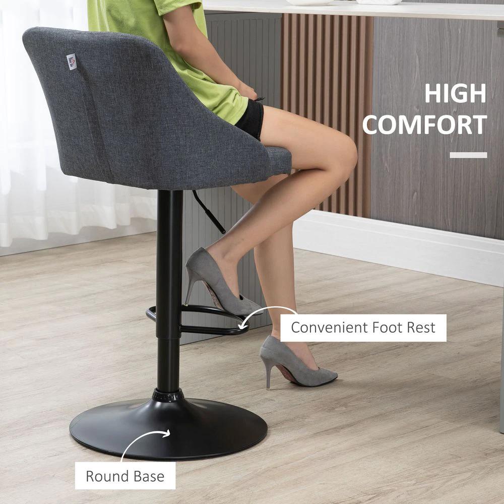 Swivel Bar Stools Set of 2 Adjustable Height Fabric Bar Chairs Grey by HOMCOM