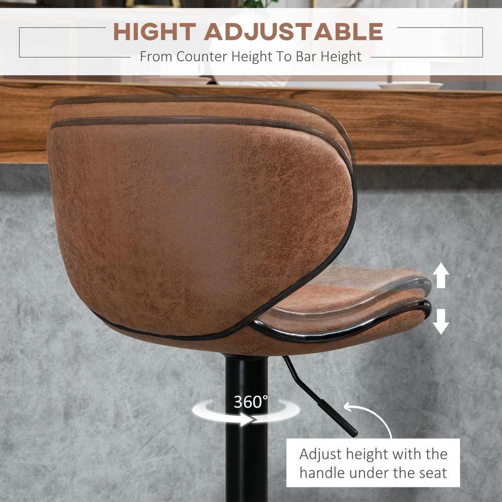 Vintage Bar Stool Set of 2 Microfiber Cloth Adjustable Height Armless Chairs by HOMCOM