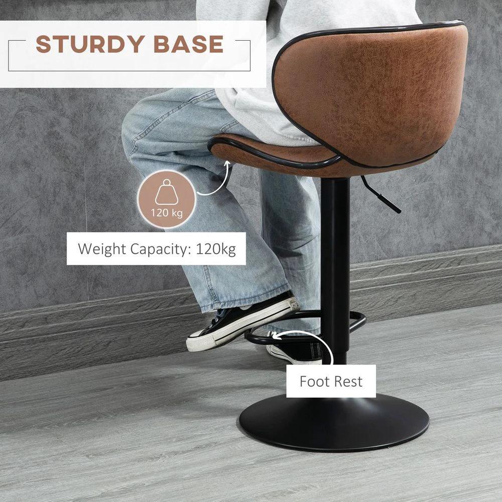 Vintage Bar Stool Set of 2 Microfiber Cloth Adjustable Height Armless Chairs by HOMCOM