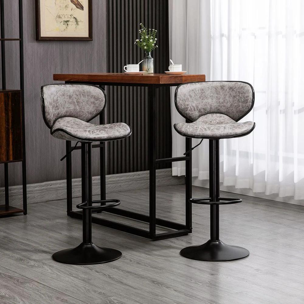 Vintage Bar Stool Set of 2 Microfiber Cloth Adjustable Height Armless Chairs by HOMCOM