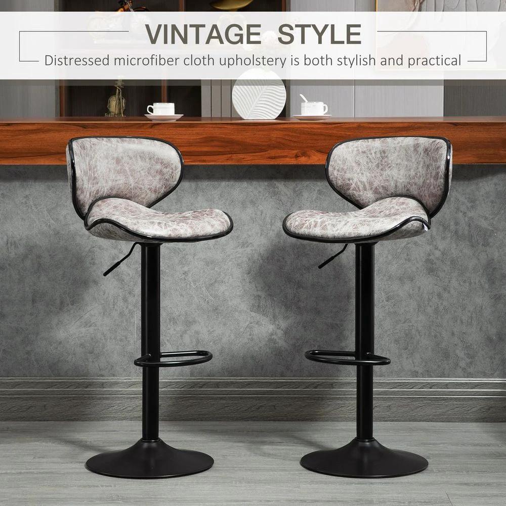 Vintage Bar Stool Set of 2 Microfiber Cloth Adjustable Height Armless Chairs by HOMCOM