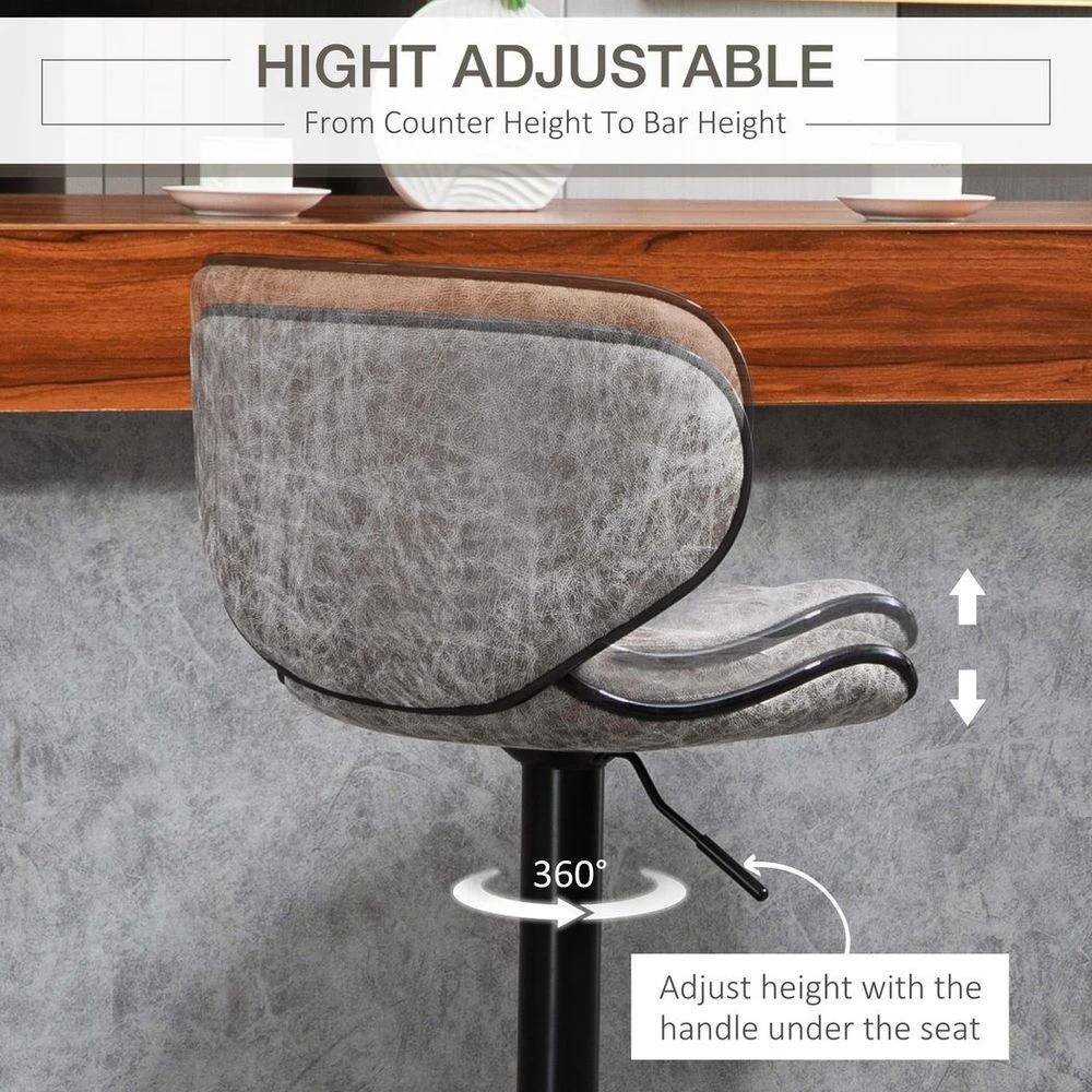 Vintage Bar Stool Set of 2 Microfiber Cloth Adjustable Height Armless Chairs by HOMCOM
