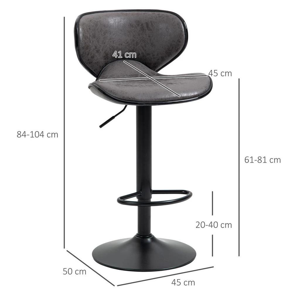 Vintage Bar Stool Set of 2 PU Leather Adjustable Height Armless Chairs by HOMCOM