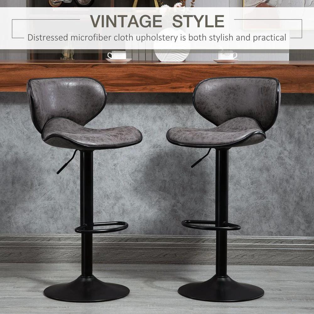 Vintage Bar Stool Set of 2 PU Leather Adjustable Height Armless Chairs by HOMCOM