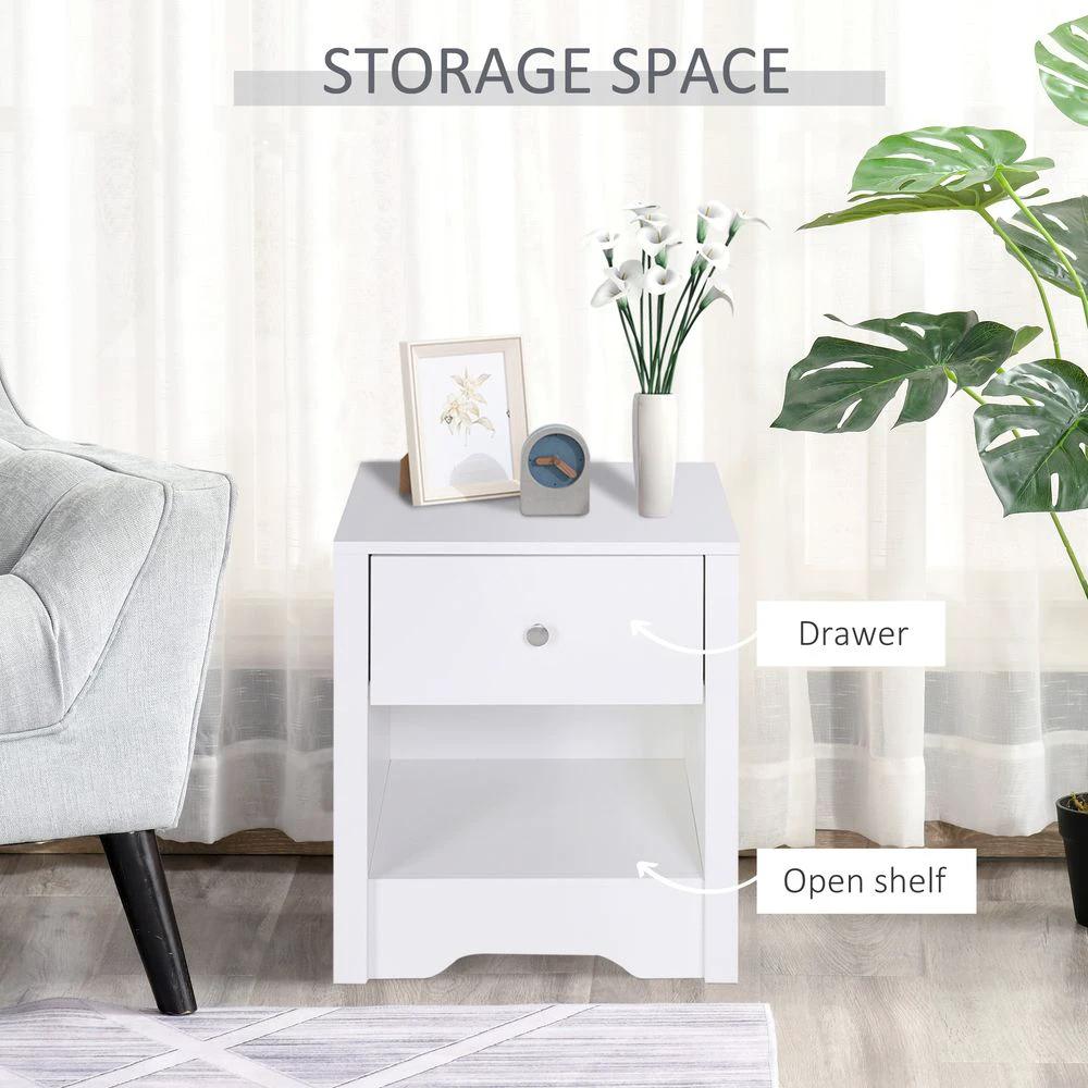 53Wx42.5Dx59H cm Bedside Table-White by HOMCOM