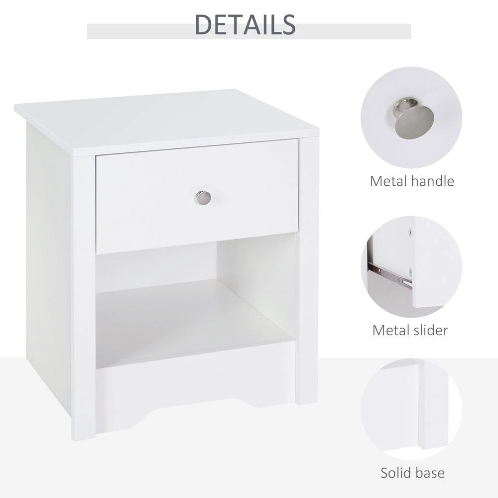 53Wx42.5Dx59H cm Bedside Table-White by HOMCOM