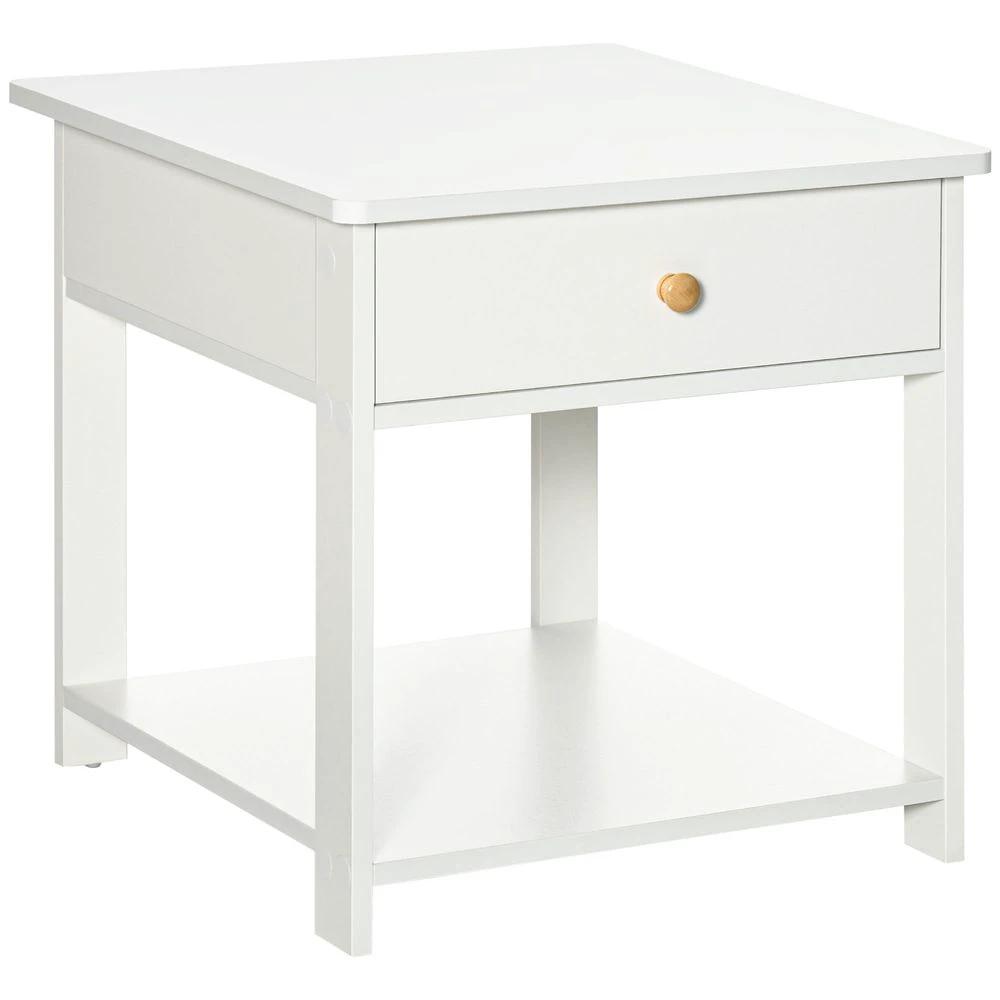 Bedroom Bedside Table, Sofa Side Table with Drawer and Shelf, White by HOMCOM