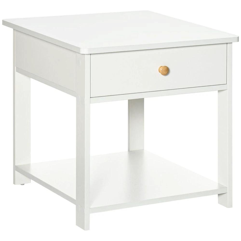 Bedroom Bedside Table, Sofa Side Table with Drawer and Shelf, White by HOMCOM