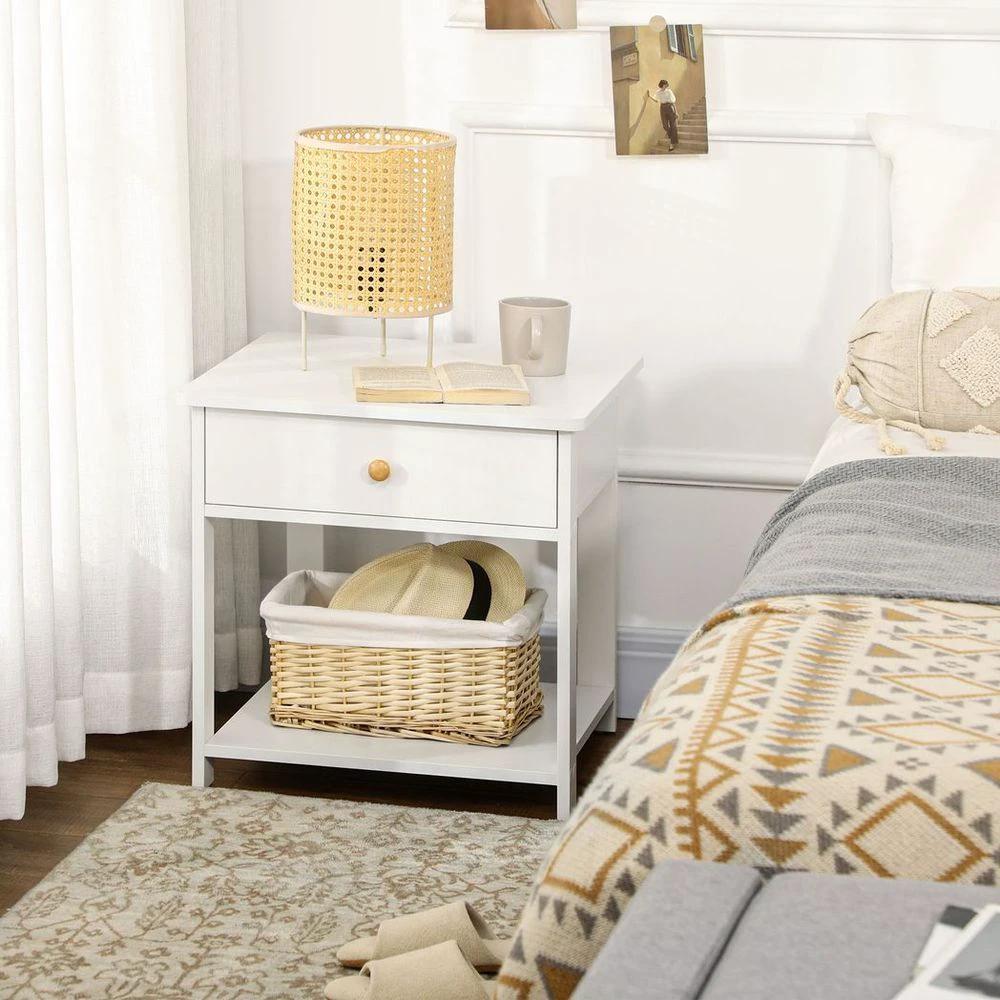 Bedroom Bedside Table, Sofa Side Table with Drawer and Shelf, White by HOMCOM