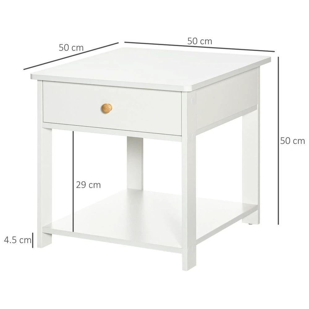 Bedroom Bedside Table, Sofa Side Table with Drawer and Shelf, White by HOMCOM