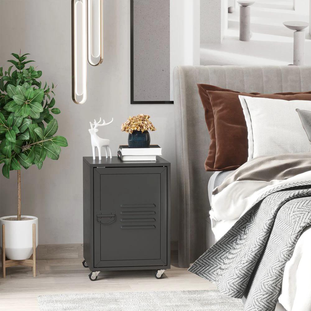 Bedside Table, Rolling End Side Table, Mobile Storage Cabinet Black by HOMCOM