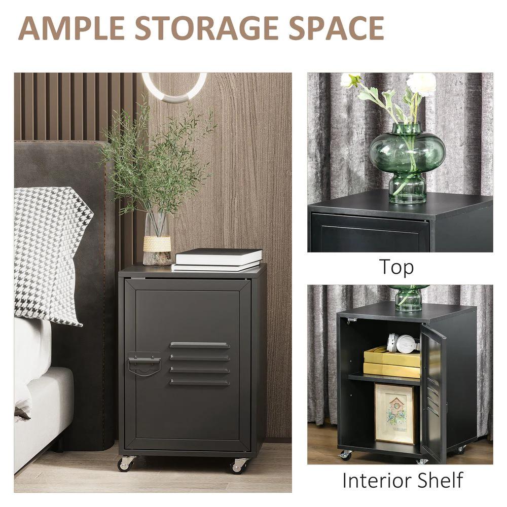 Bedside Table, Rolling End Side Table, Mobile Storage Cabinet Black by HOMCOM