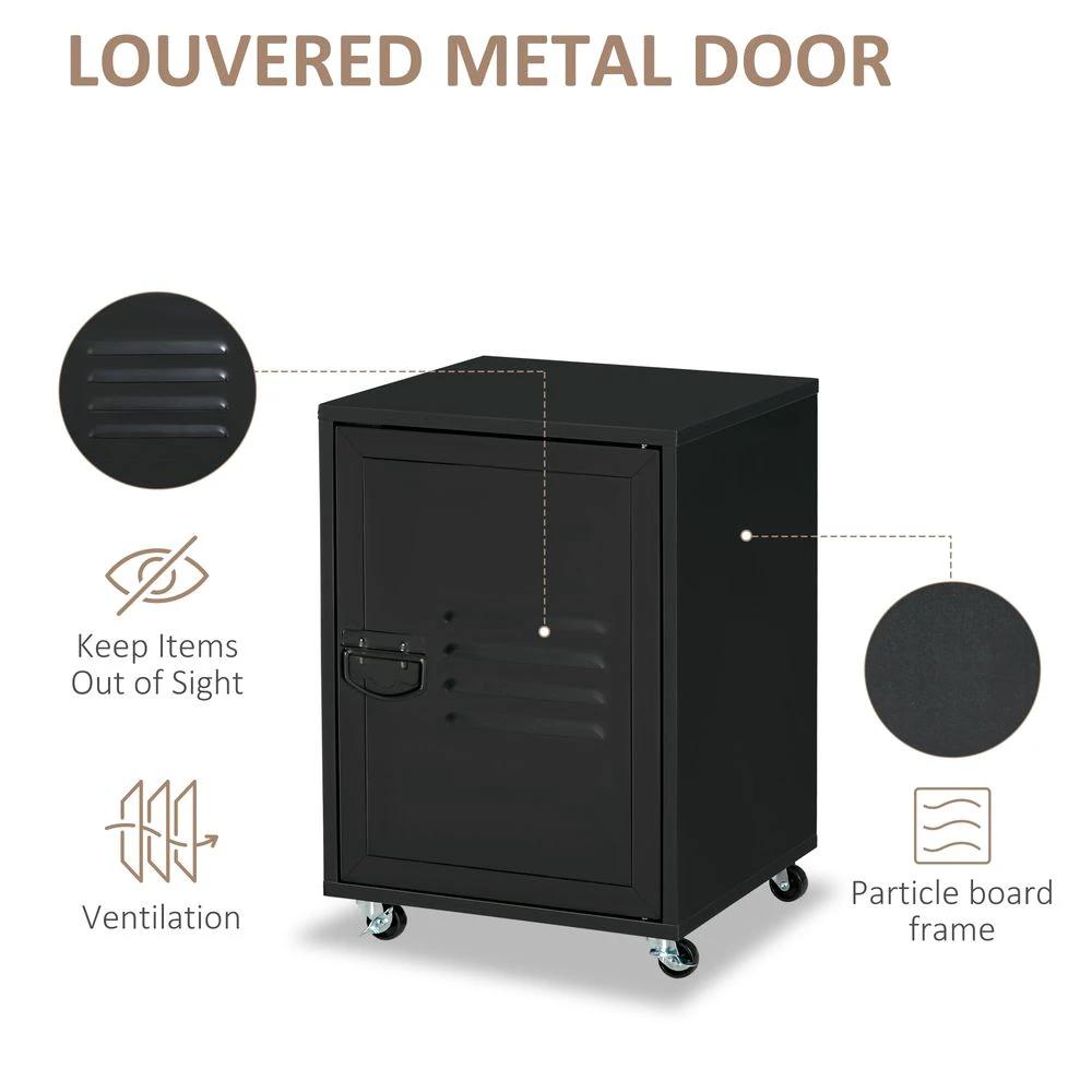 Bedside Table, Rolling End Side Table, Mobile Storage Cabinet Black by HOMCOM