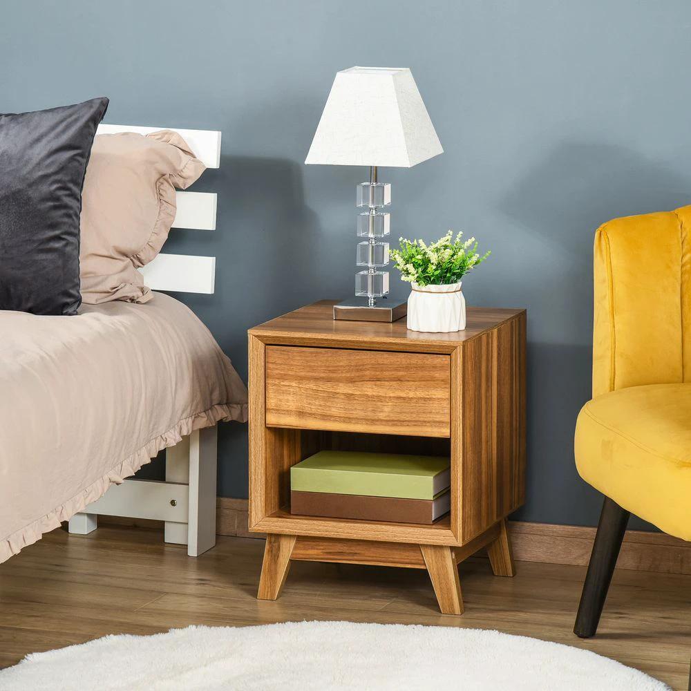 Bedside Table Storage Organizer Side Table Drawer and Shelf Bedroom by HOMCOM