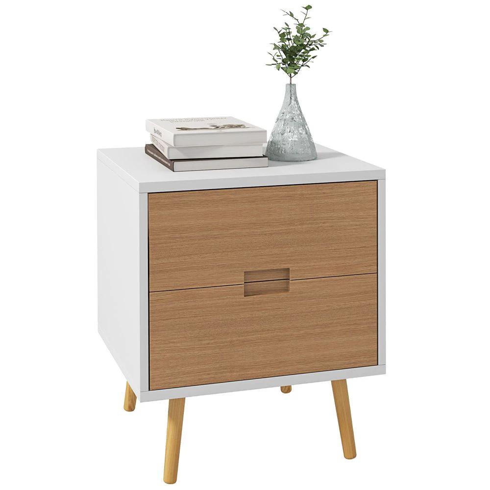 HOMCOM Bedside Table with 2 Drawers for Bedroom, Living Room - Nightstands Bedside Table