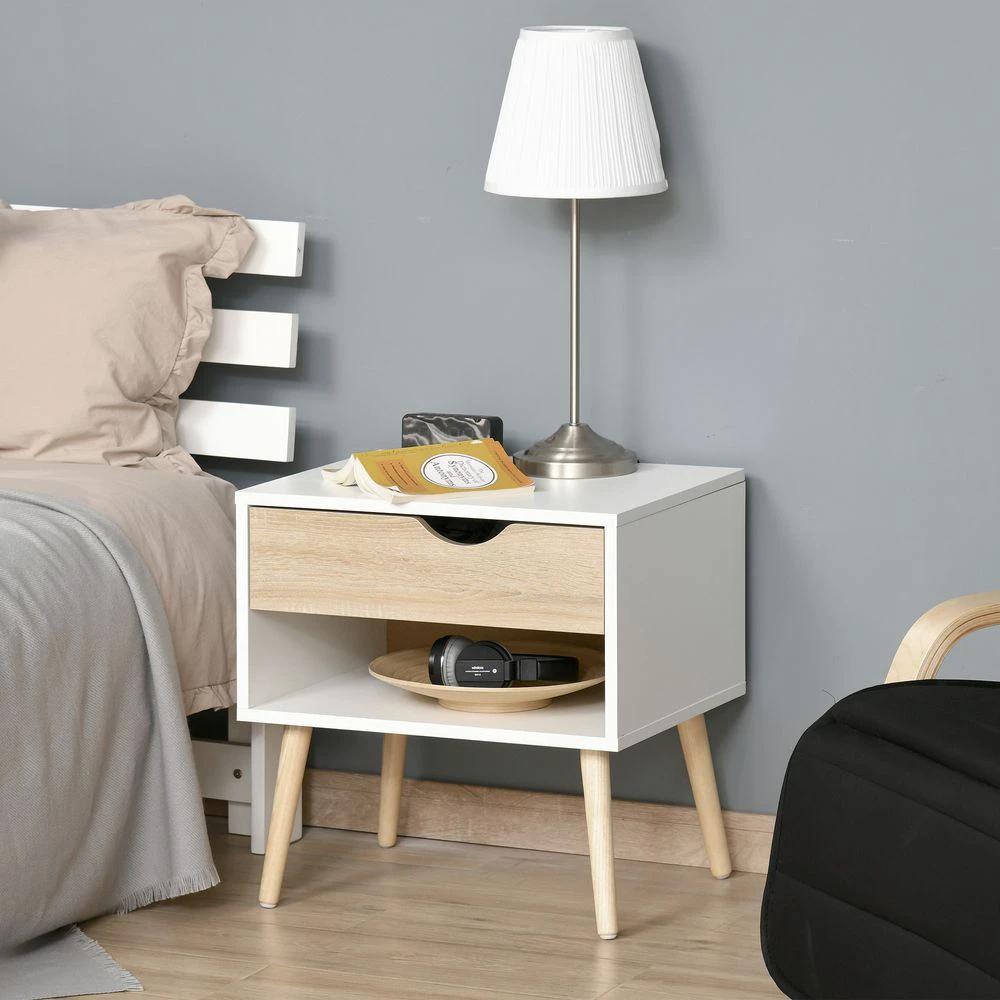 Bedside Table with Drawer and Shelf, Modern Nightstand, End Table by HOMCOM
