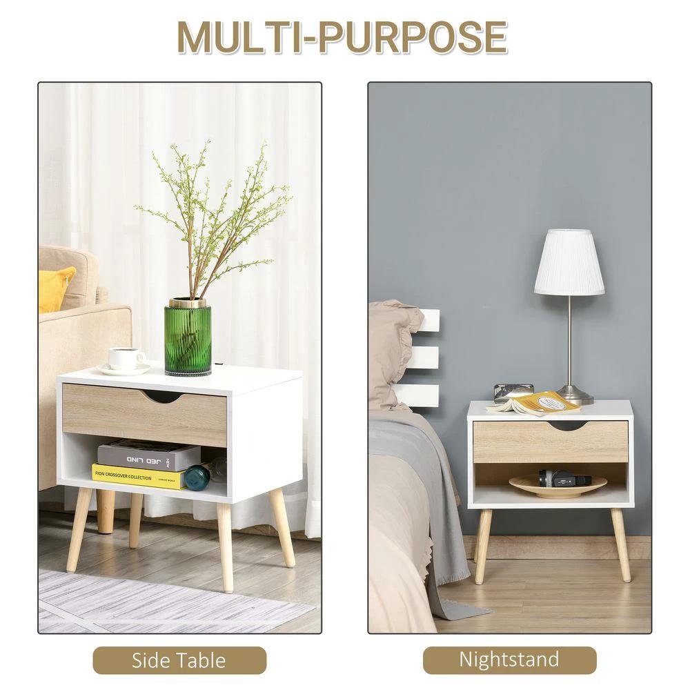 Bedside Table with Drawer and Shelf, Modern Nightstand, End Table by HOMCOM