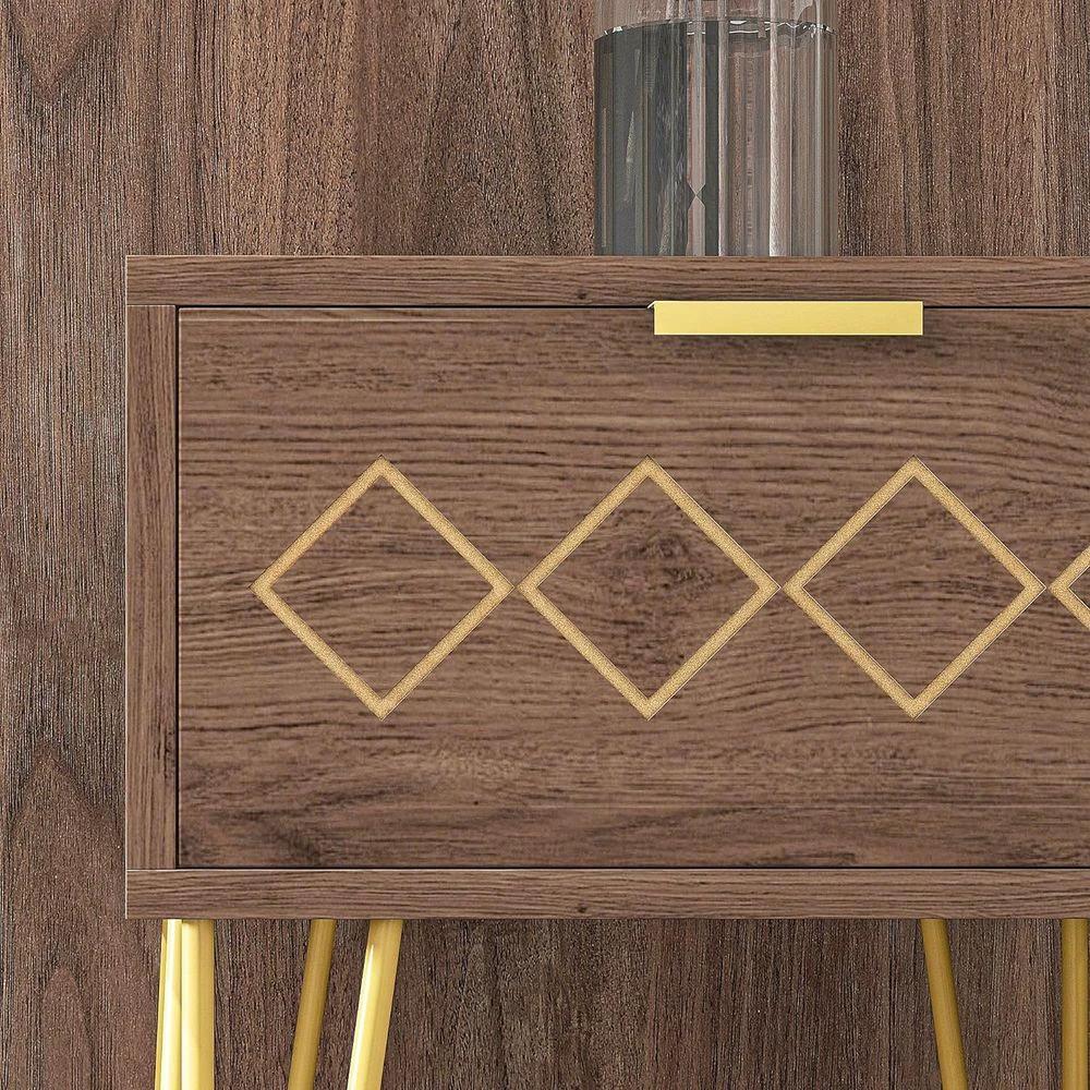 HOMCOM Bedside Table with Drawer, Gold Metal Legs for Living Room Bedroom - Nightstands Bedside Table