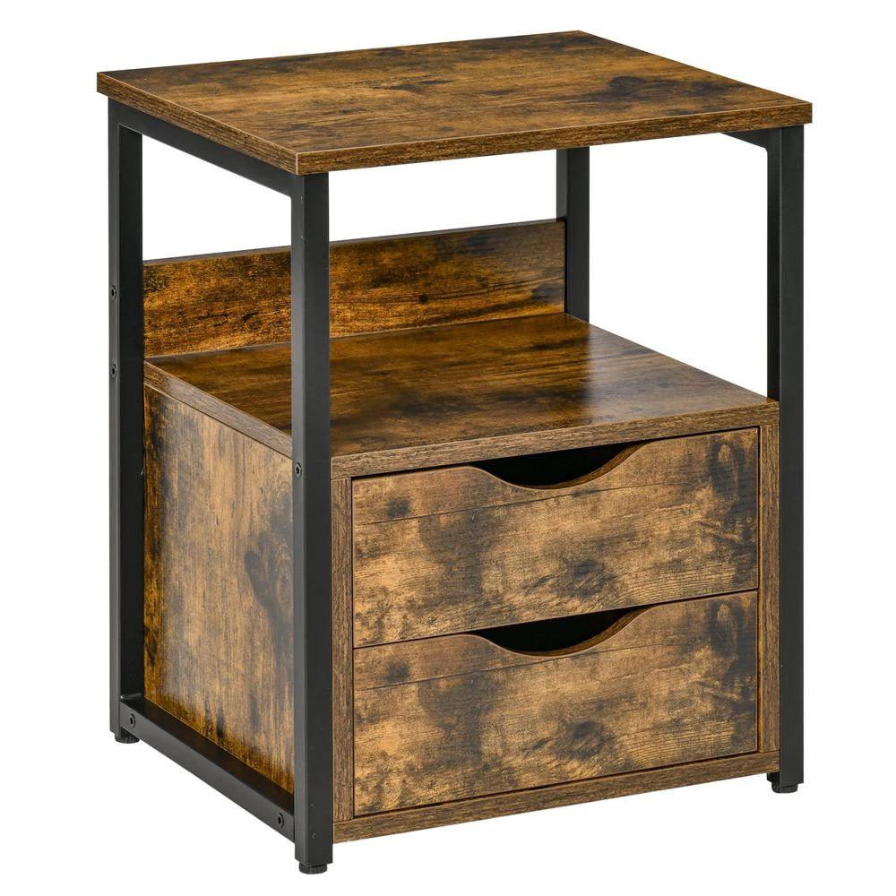 End Table Bedside Desk Slim Storage Cabinet with Shelf Rustic Brown by HOMCOM