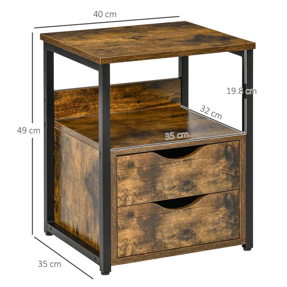 End Table Bedside Desk Slim Storage Cabinet with Shelf Rustic Brown by HOMCOM