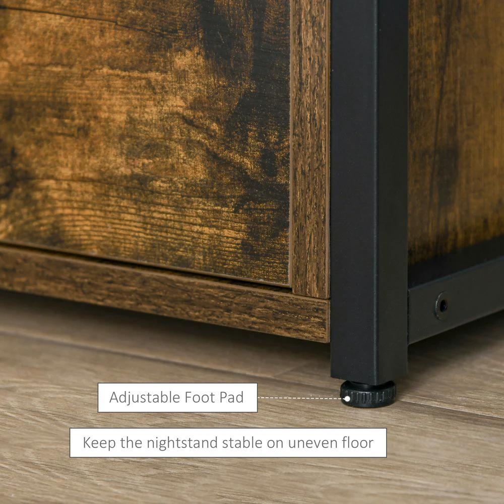 End Table Bedside Desk Slim Storage Cabinet with Shelf Rustic Brown by HOMCOM