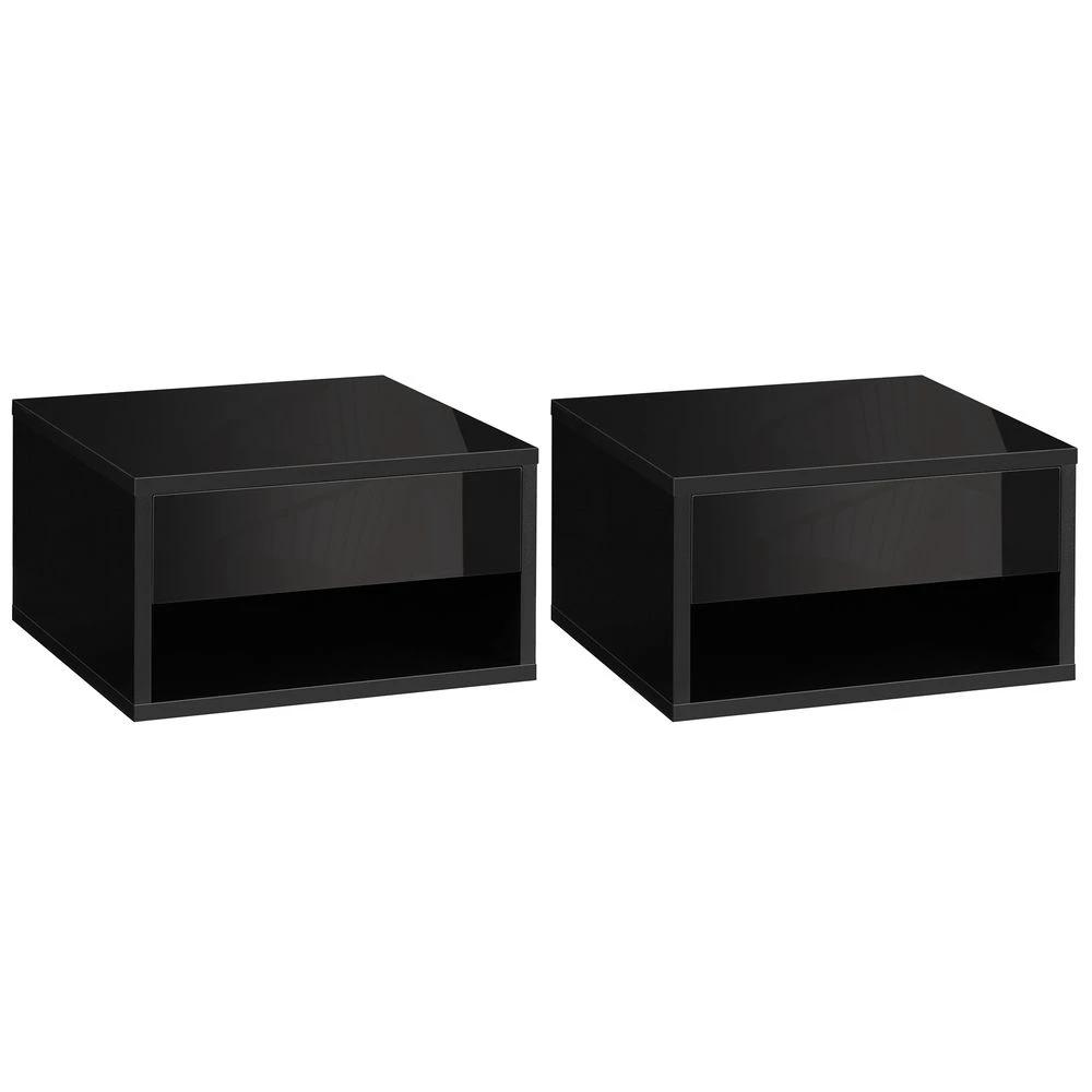 Floating Bedside Table Set of 2 Wall Mounted Nightstand W/ Drawer Black by HOMCOM