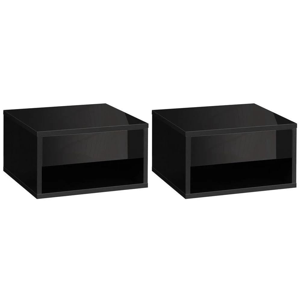 Floating Bedside Table Set of 2 Wall Mounted Nightstand W/ Drawer Black by HOMCOM