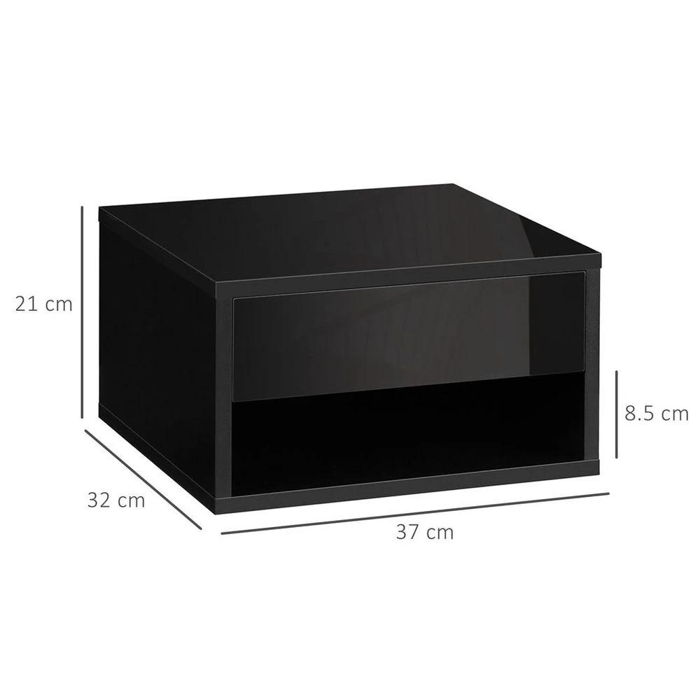 Floating Bedside Table Set of 2 Wall Mounted Nightstand W/ Drawer Black by HOMCOM