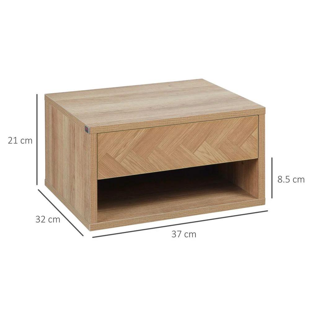 HOMCOM Floating Bedside Table Set of 2 Wall Mounted Nightstand W/ Drawer Natural - Nightstands Bedside Table