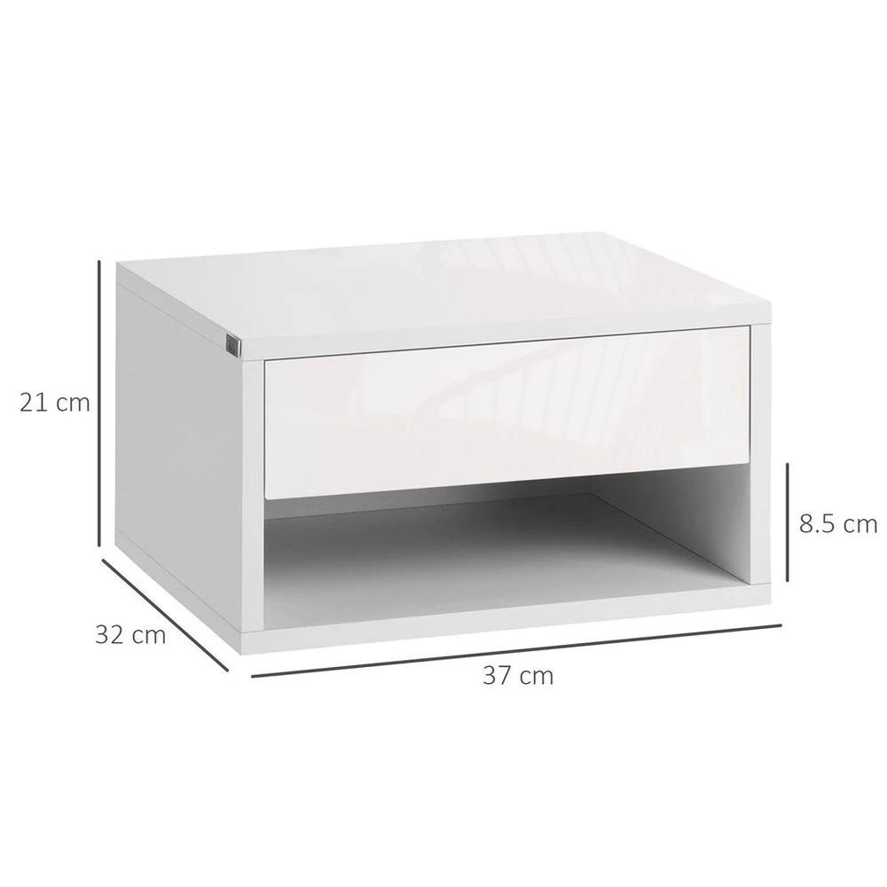 HOMCOM Floating Bedside Table Set of 2 Wall Mounted Nightstand W/ Drawer White - Nightstands Bedside Table