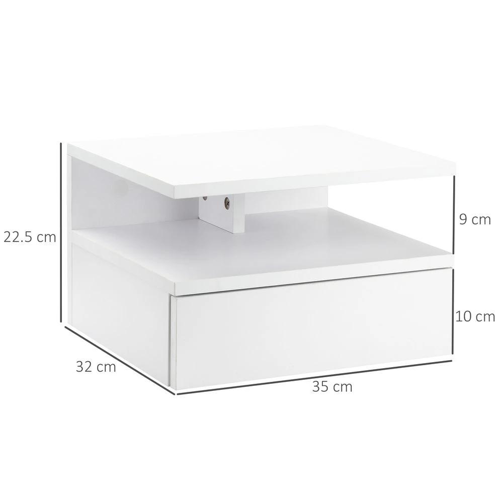 HOMCOM Floating Nightstand Set of 2, Wall Mounted Bedside Cabinet with Drawer - Nightstands Bedside Table