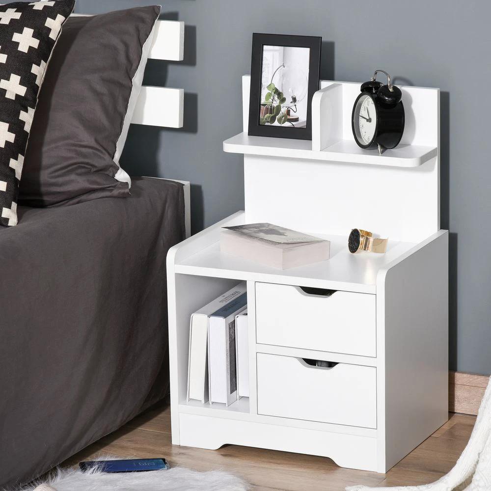 Modern Bedside Table w/2 Drawer and Storage Shelves Chest for Bedroom by HOMCOM