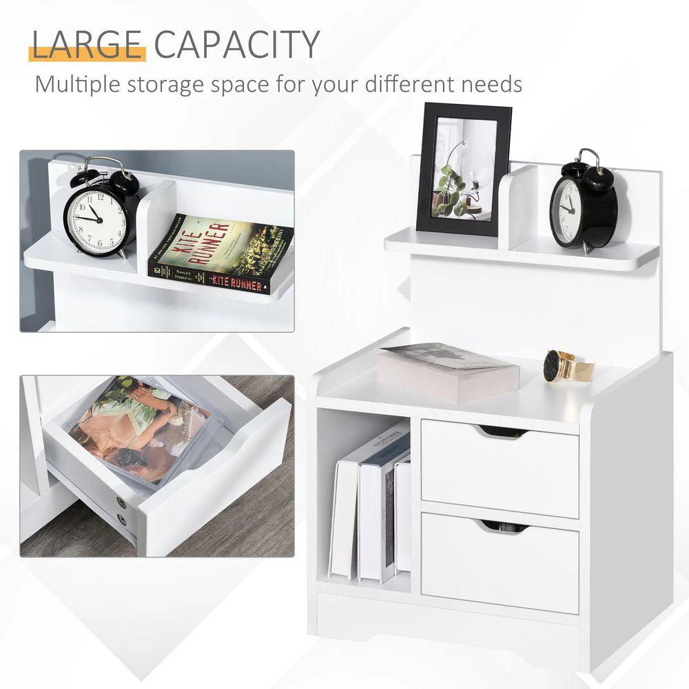 Modern Bedside Table w/2 Drawer and Storage Shelves Chest for Bedroom by HOMCOM