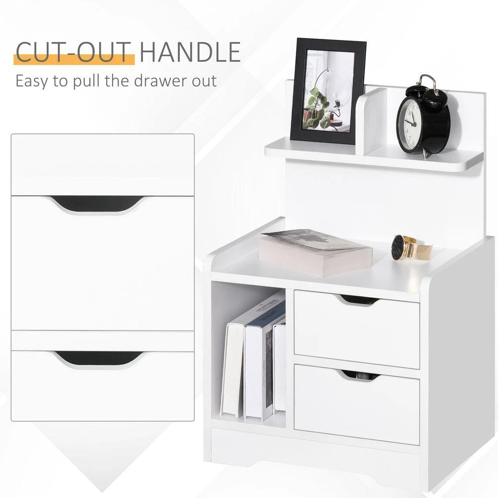 Modern Bedside Table w/2 Drawer and Storage Shelves Chest for Bedroom by HOMCOM