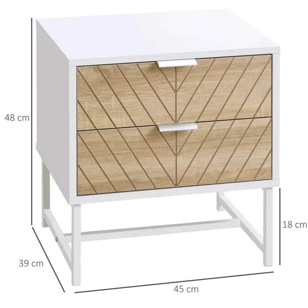 Modern Bedside Table with 2 Drawers, Sofa Side Table for Bedroom, White and Oak by HOMCOM